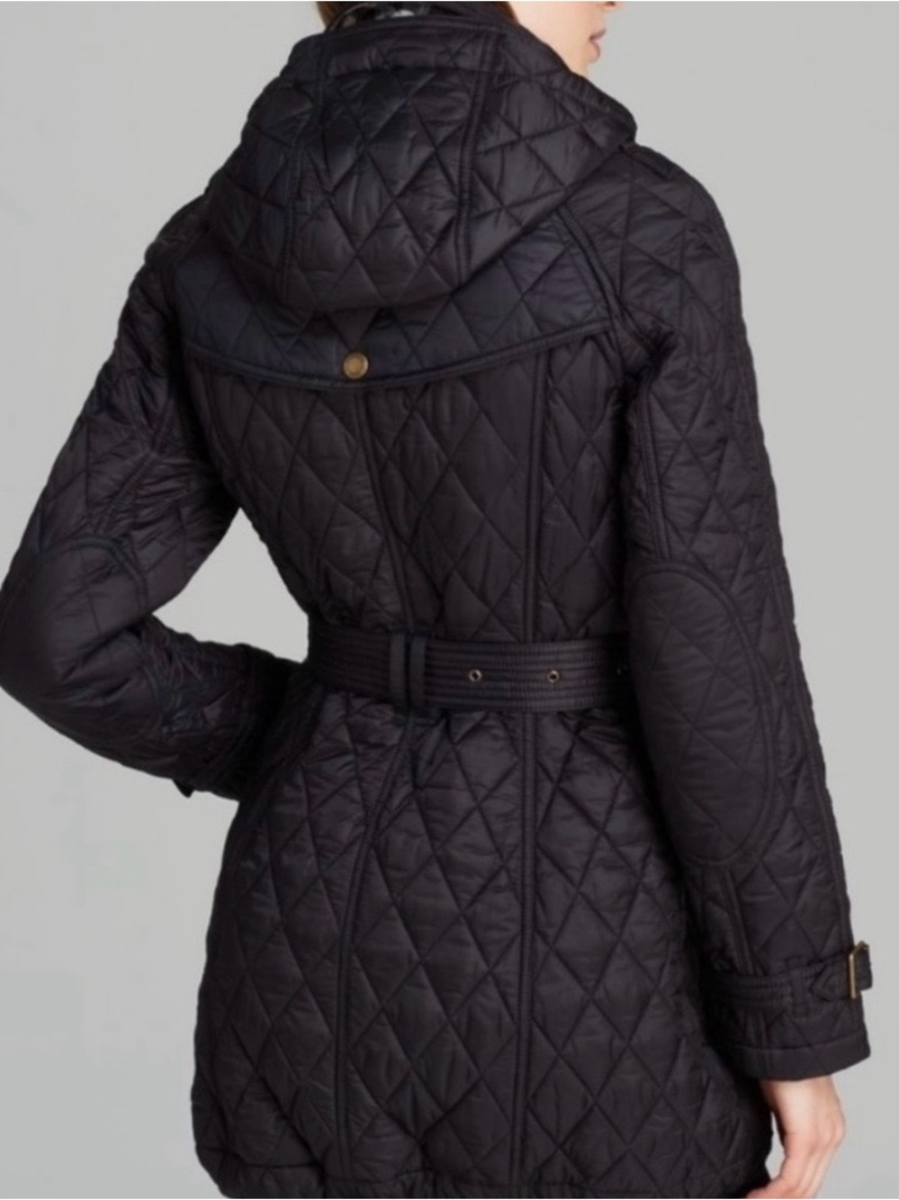 BURBERRY Finsbridge Black Belted Quilted Jacket W Detachable Hood Size L - Picture 5 of 10